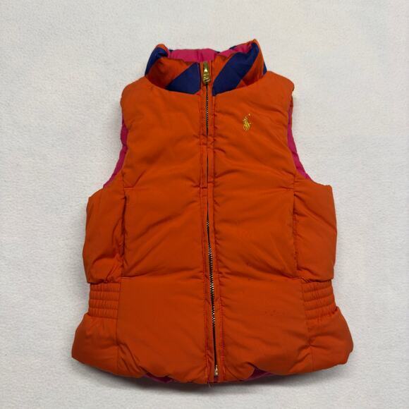 Ralph Lauren Toddler Girls 2T Reversible Down Filled Puffer Vest Pink/Orange - Picture 2 of 12